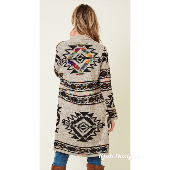 ❤️LAST 1 Aztec Rainbow Jacquard Long Sweater Cardi - Picture 6 of 8